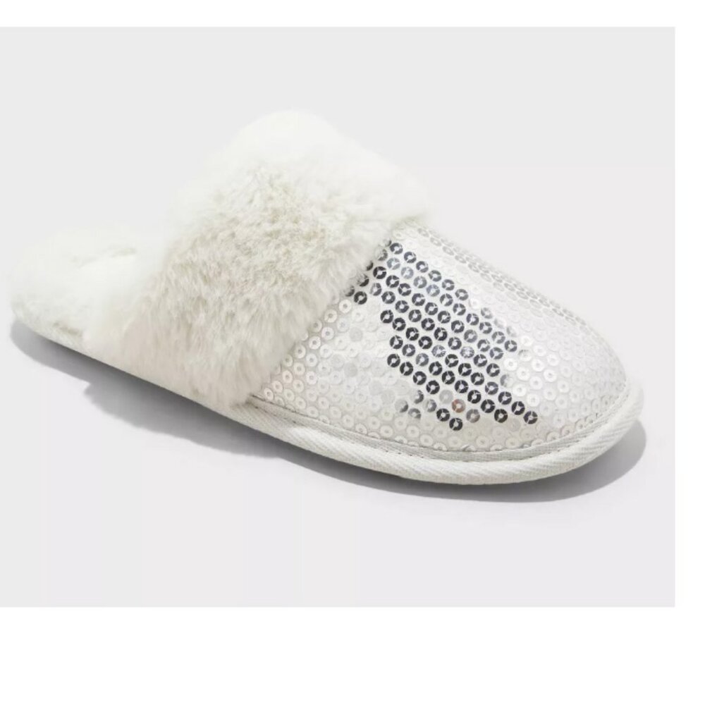 Women's Rae Sequin Scuff Slippers Silver - Auden - SIZE S (5-6)